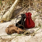 Dark Red Suede Drawstring Coin Pouch – Medieval LARP & Renaissance Accessory