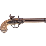 Italian Triple Barrel Flintlock Pistol Pewter - Non-Firing FD1016G