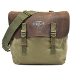 U.S. 1936 Musette Bag with Leather Flap - WWII - Dk OD - Strap