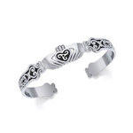 Celtic Knotwork Irish Claddagh Sterling Silver Cuff Bracelet TBG270