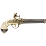 Italian Triple Barrel Flintlock Pistol Brass - Non-Firing FD1016L