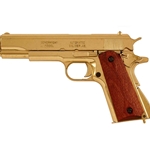 Replica M1911A1 Gold Finish Wood Grips Field Strippable Automatic Pistol Non-Firing Gun