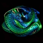 Coiled Dragon Sculpture in Emerald Peacock