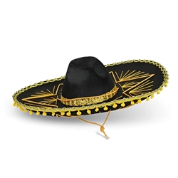 Adult Black Sombrero Hat with Gold Trim – Cinco de Mayo, Mariachi & Fiesta, Costume Hat