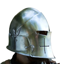 Polished Visored Barbuta Helmet – Renaissance Fantasy Steel Helmet with Movable Visor