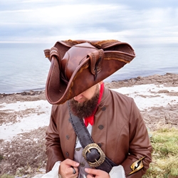 Deluxe Pirate Hat in Faux Leather - Brown,Pirate Hat Faux Leather - Brown,Vegan Pirate Hat