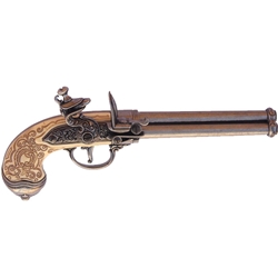 Italian Triple Barrel Flintlock Pistol Pewter - Non-Firing FD1016G