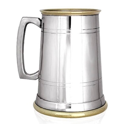 Brass Lip and Base Straight Two Line Pewter Tankard One Pint EP157