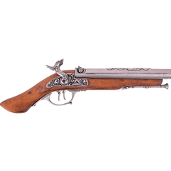 Pirate-Themed Double Barrel Percussion Pistol - Antique Grey