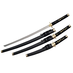 Samurai Katana Set 3 Piece Black with Stand