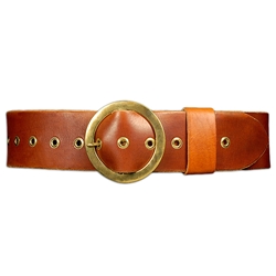 Wide Leather Pirate Belt - Round Brass Buckle
