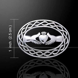 Irish Claddagh with Celtic Knotwork Silver Brooch 52-TBR027