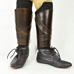 Padded Leather Greaves with Banding,Leather Greaves