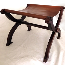 Folding Medieval Stool - Wood with Leather Seat