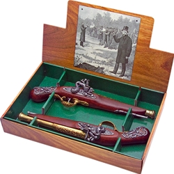 Colonial British Dueling Flintlock Boxed Set Non-Firing Replica,English Flintlock Pistol 18th Century - Non-Firing FD1196L
