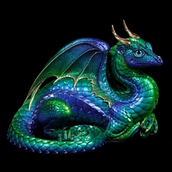 Lap Dragon Sculpture in Emerald-Peacock